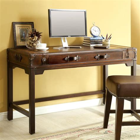 Riverside Latitudes Suitcase Writing Desk In Aged Cognac Wood Home