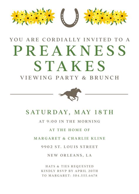 Preakness Stakes Party Invitation Personalized Digital Or Printed