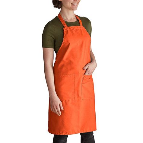 Intedge Orange Adjustable Poly Cotton Bib Apron With 2 Pockets 32 X