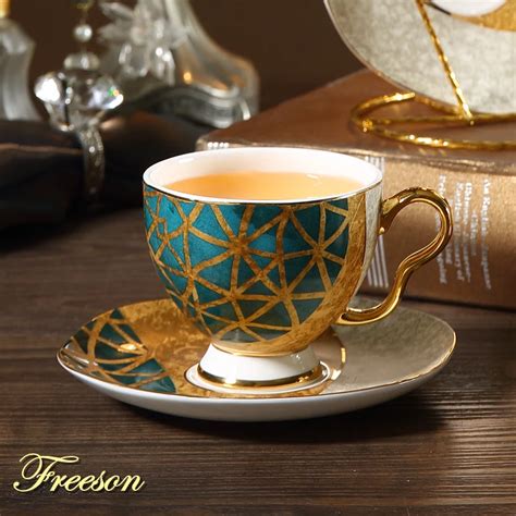 Luxury Bone China Tea Cup Saucer Spoon Set 250ml Coffee Cup Gold