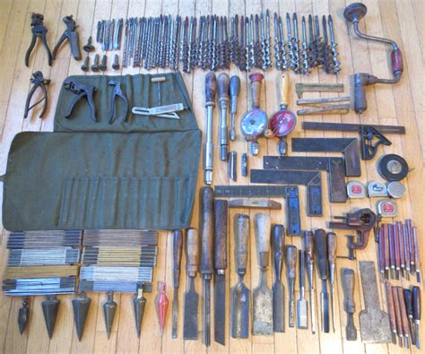 Lot Of Antique Vintage Woodworking Tools Brass Plumb Bobs Chisels Brace