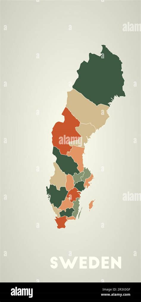 Sweden poster in retro style. Map of the country with regions in autumn ...