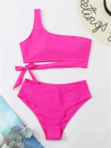 Sexy Bikini Swimsuit 2022 New Solid Hollow Out One Shoulder Swimwear