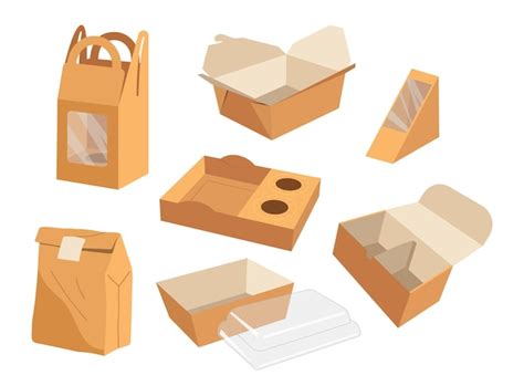 Premium Vector Takeout Food And Drinks Cardboard Packaging For