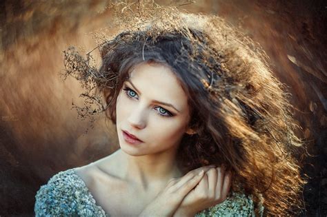 Women Brunette Blue Eyes Looking Away Wallpapers HD Desktop And