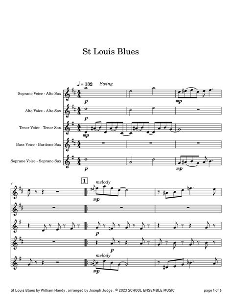 St Louis Blues By Handy For Saxophone Quartet In Schools Arr Joseph