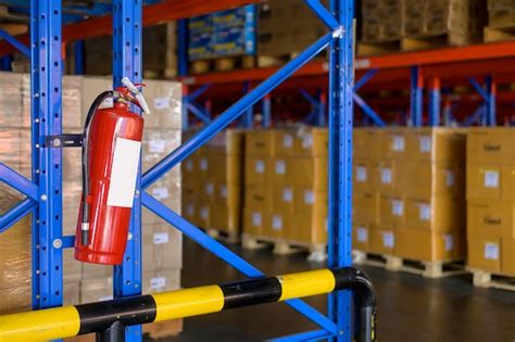 Premium Photo Fire Extinguisher On Shelf Of Cardboard Boxes In Modern