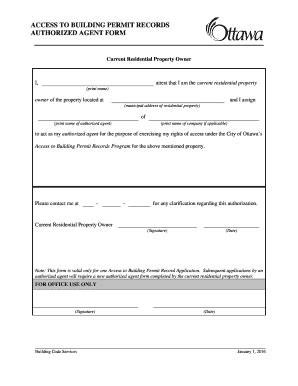 Fillable Online AGENT AUTHORIZATION FORM FOR ACCESS TO BUILDING PERMIT