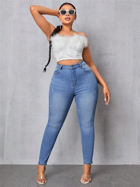 Shein Sxy Plus Size Womens Stretchy Skinny Sexy Jeans That Highlight Figure Shein Usa