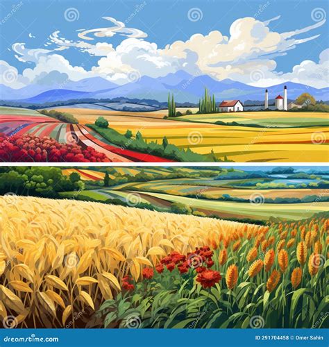 Vibrant Crop Field In Four Seasons Stock Photo Image Of Renewal