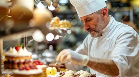 Premium Photo Pastry Chef In A Bakery Creating Visually Stunning Desserts