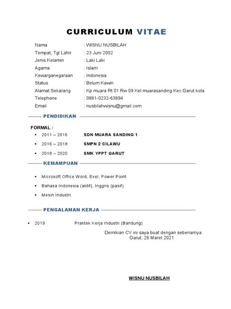 Contoh Cv Mandiri Wisnu Pdf