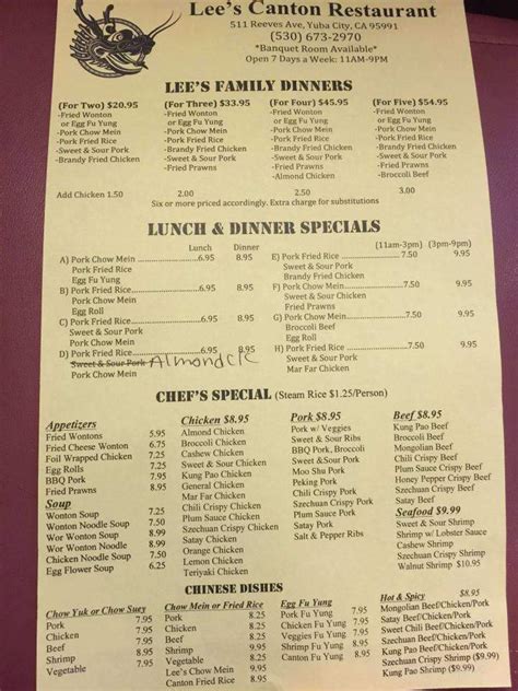 Lees Canton Restaurant Menu In Yuba City Ca Order Delivery And Reviews