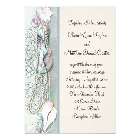 Seashell Pearls Elegant Beach Wedding 5x7 Paper Invitation Card Zazzle