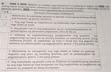 TSEK O EKIS Basahin At Unawain Ang Sumusunod Na Pahayag At Lagyan Ng