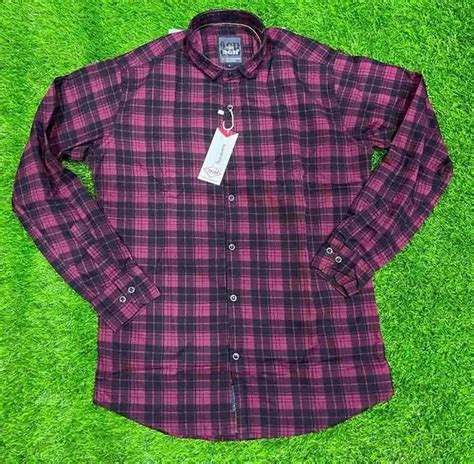 Cotton Medium Checks Gb Purple Men Check Shirt Full Sleeves Casual