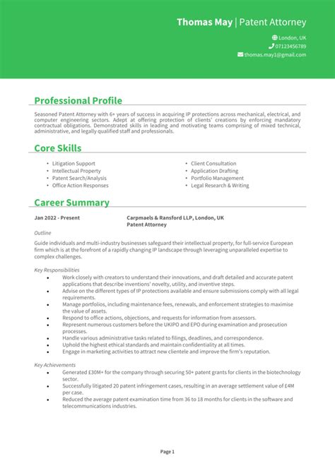 Patent Attorney Cv Example Guide Land Top Jobs