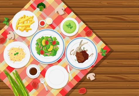 Premium Vector | Background template with food on tablecloth