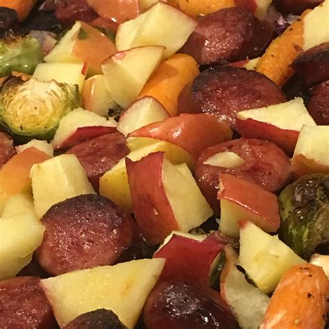 Sheet Pan Smoked Sausage Apple And Root Veggie Dinner Allrecipes