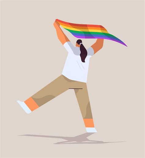 Premium Vector Woman Holding Lgbt Rainbow Flag Gay Lesbian Love