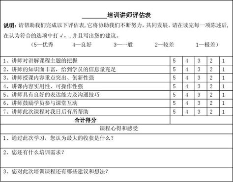 培训讲师评估表word文档在线阅读与下载免费文档