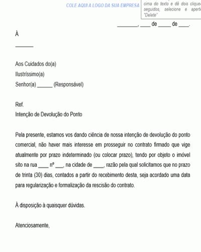 Exemplo De Carta De Inten O De Devolu O De Ponto Comercial