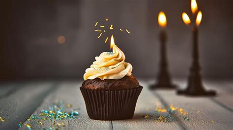 Premium AI Image A Cupcake With Blue Frosting And A Lit Candle