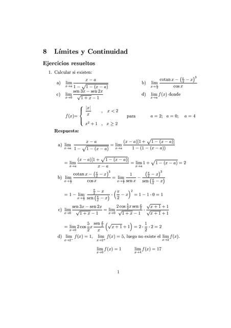 Ejercicios Resueltos Límites y Continuidad Rvinsh Shcn uDocz