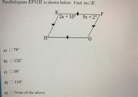 Solved Parallelogram EFGH Is Shown Below Find MZE E E 2x Chegg