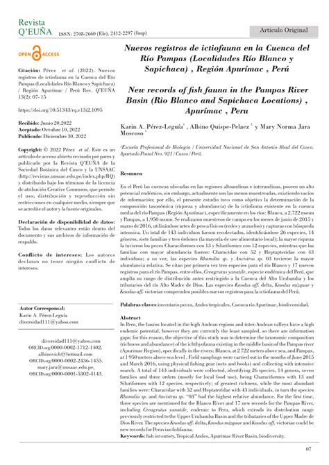 PDF Nuevos registros de ictiofauna en la Cuenca del Río Pampas