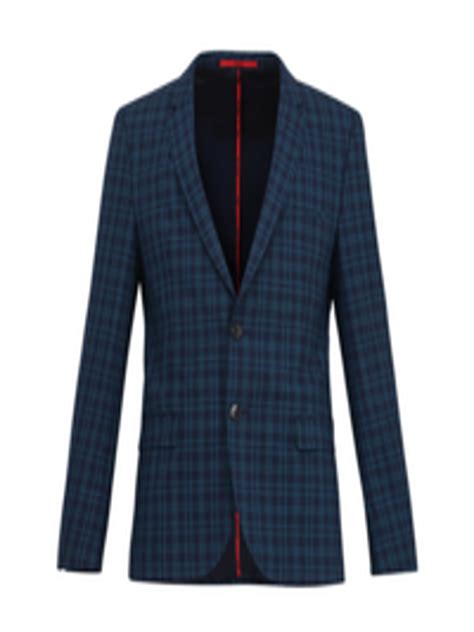 Buy Hugo Men Navy Blue Checked Single Breasted Formal Blazer Blazers For Men 14628180 Myntra