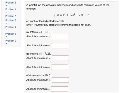 Solved Problem 3 1 Point Find The Absolute Maximum And