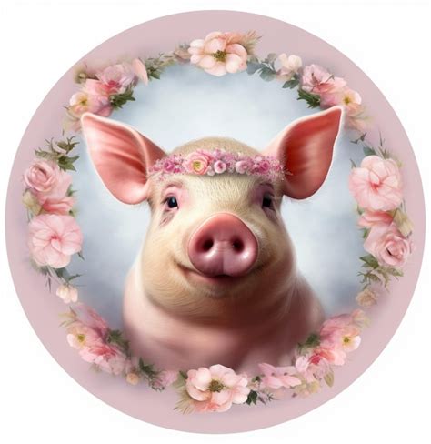 There Is A Pig With A Flower Crown On Its Head Generative Ai Premium