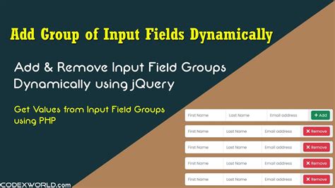 Add Remove Group Of Input Fields Dynamically Using Jquery Youtube