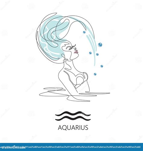 Zodiac Zeichen Aquarius Eine Zeile Vector Illustration Im Stil Des