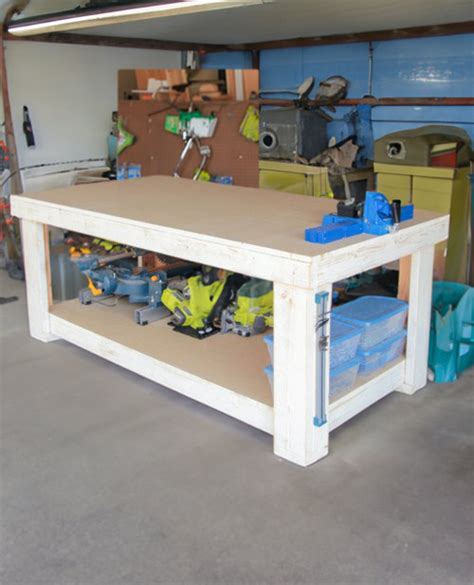 Simple Garage Large Workbench Plans, DIY Workstation Table Plans, Easy ...