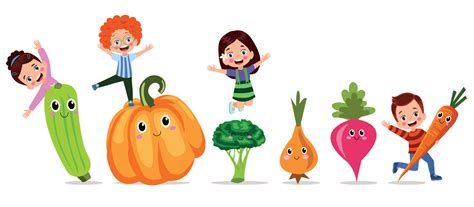 Funny Cartoon Characters. Cute Vegetables and kids Vector Set 20629558 ...