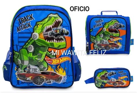 Pack Mochila Hot Wheels Azul Oficio Lonchera Cartuchera Env O Gratis