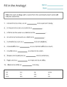 Printable Analogy Worksheets Education Worksheets Library