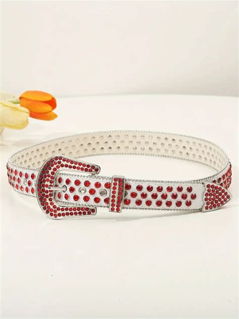 Hip Hop Rivet Rhinestone Belts Trendy Rapper Color Block Pu Belt Punk