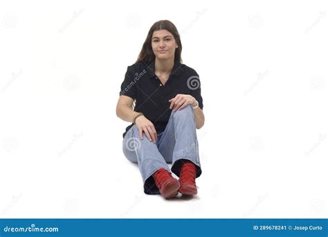 Young Girl Sitting On The Floor On White Background Stock Image Image