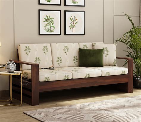 Buy Winster 3 Seater Printed Fabric Wooden Sofa Walnut Palm Leaf