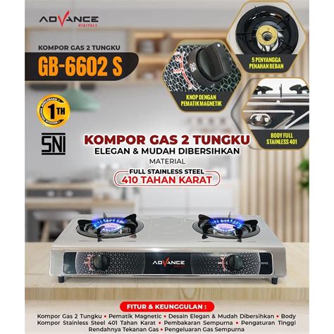 Jual Kompor Gas Advance GB 6602 S Kompor Gas 2 Tungku Stainless Steel