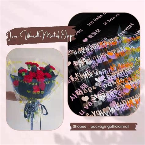 Jual LOVE WORD MOTIF OPP Flower Wrapping Cellophane Wrap Kertas