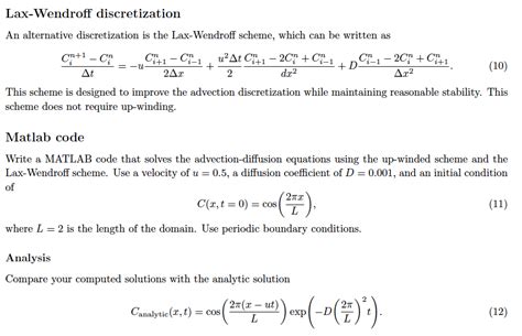 The 1D Advection Diffusion Equation For A Chegg