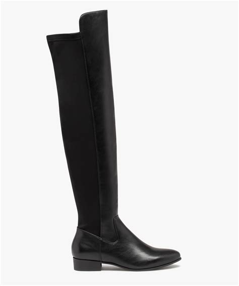 Bottes femme unies à talon plat et tige souple élastique noir GEMO