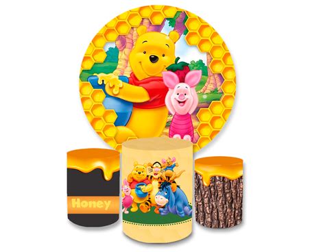 Kit Capa Painel Trio Cilindros Ursinho Pooh 02 Loja Bibi Painéis