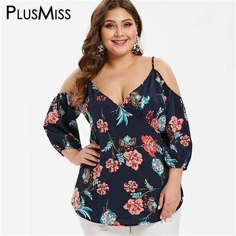 Womens Blouses Shirts PlusMiss Plus Size XXXXXL Cold Shoulder V Neck