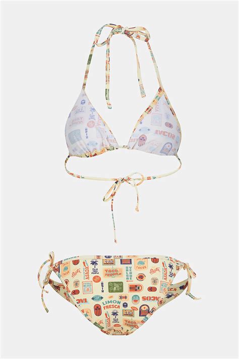 Kadın Wıld Ekru Desenli Boyundan Askılı Bikini