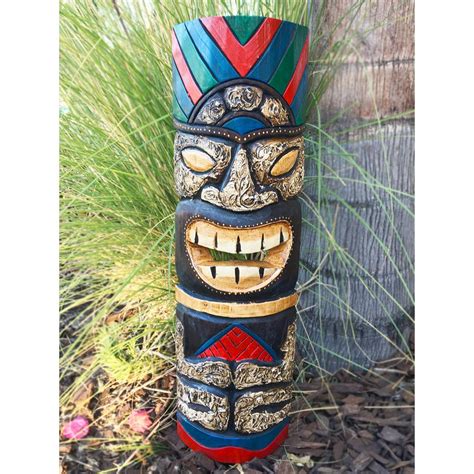 Backyard X Scapes 20 In Tiki Mask Sitting Colorful Hawaiian Wood Art